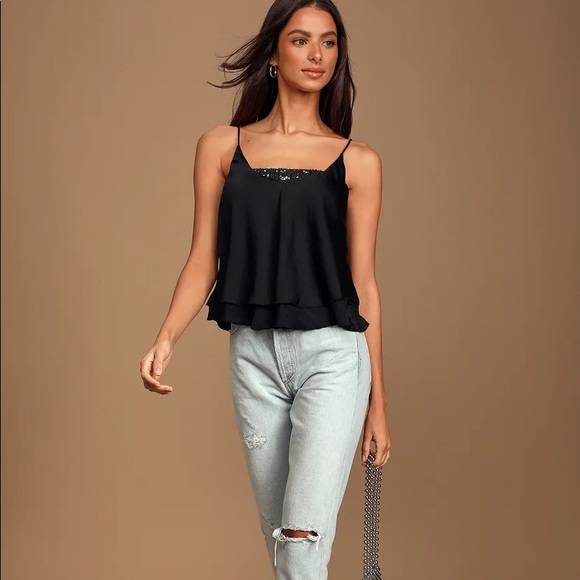 Free People Turn It On Black Cami Sequin Tank Top - Picture 8 of 11